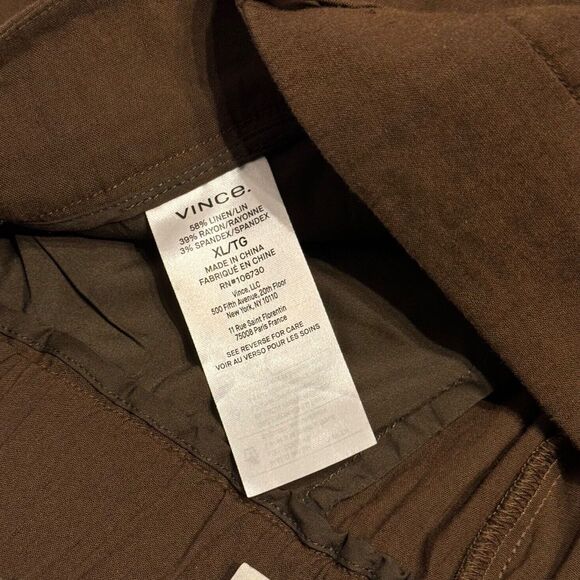 Vince Linen High Waist Pants Brown Pull On Pockets Women's Size XL - Picture 8 of 13